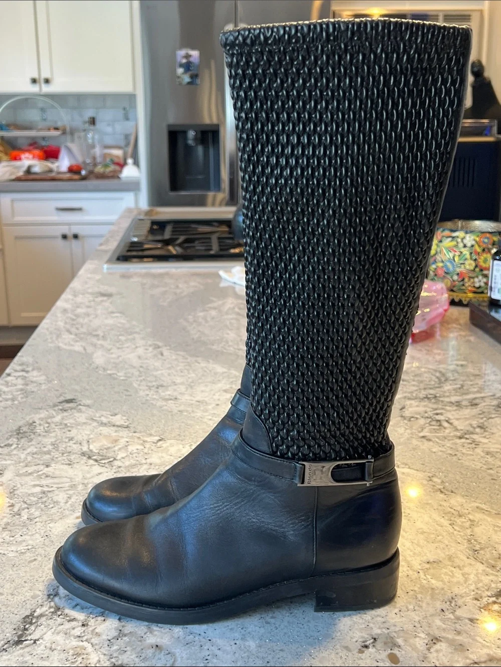 Blondo Black Textured Tall Leather Winter Rain Boots